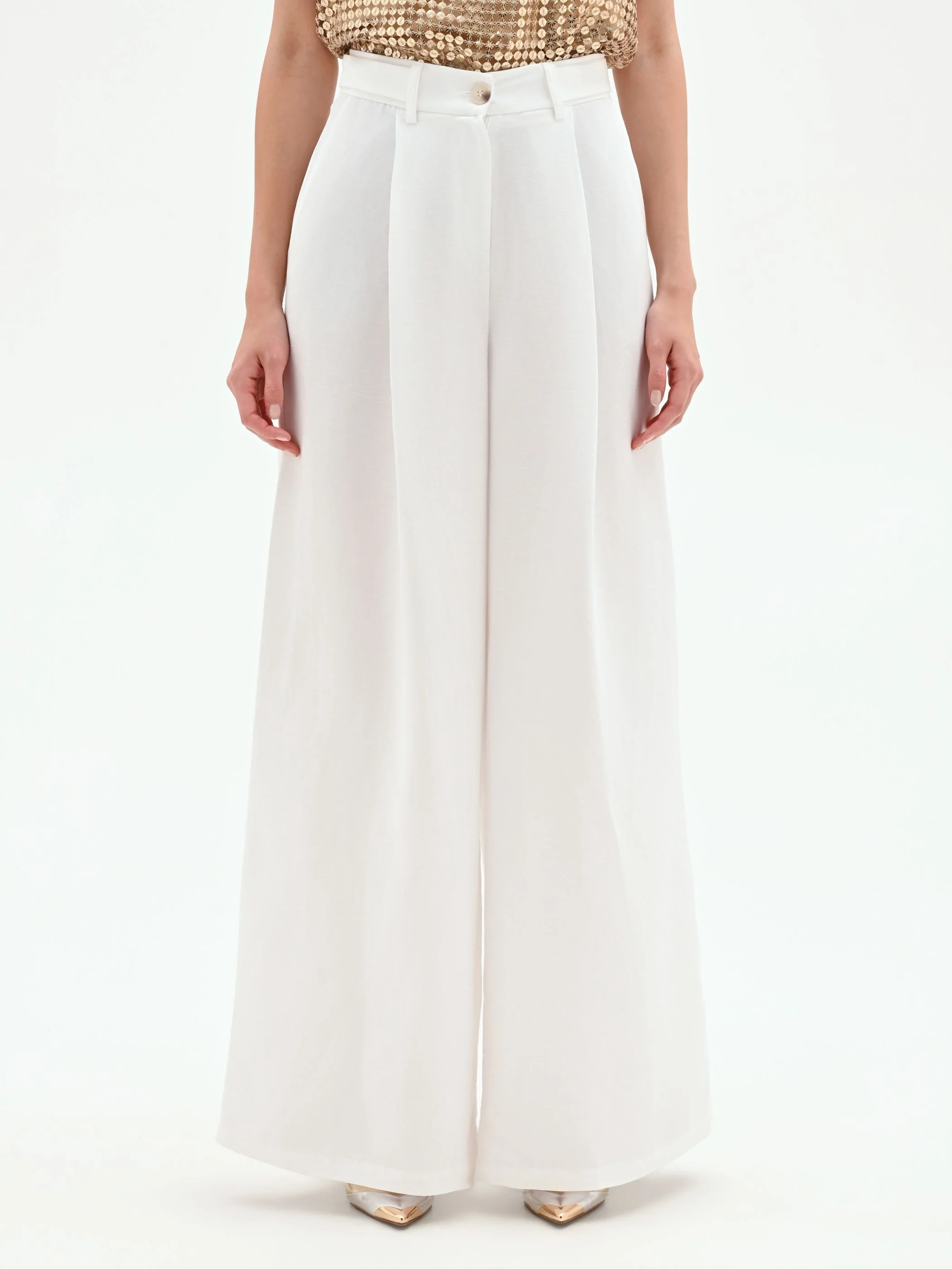 Pantalone a palazzo bianco in viscosa - Image 2