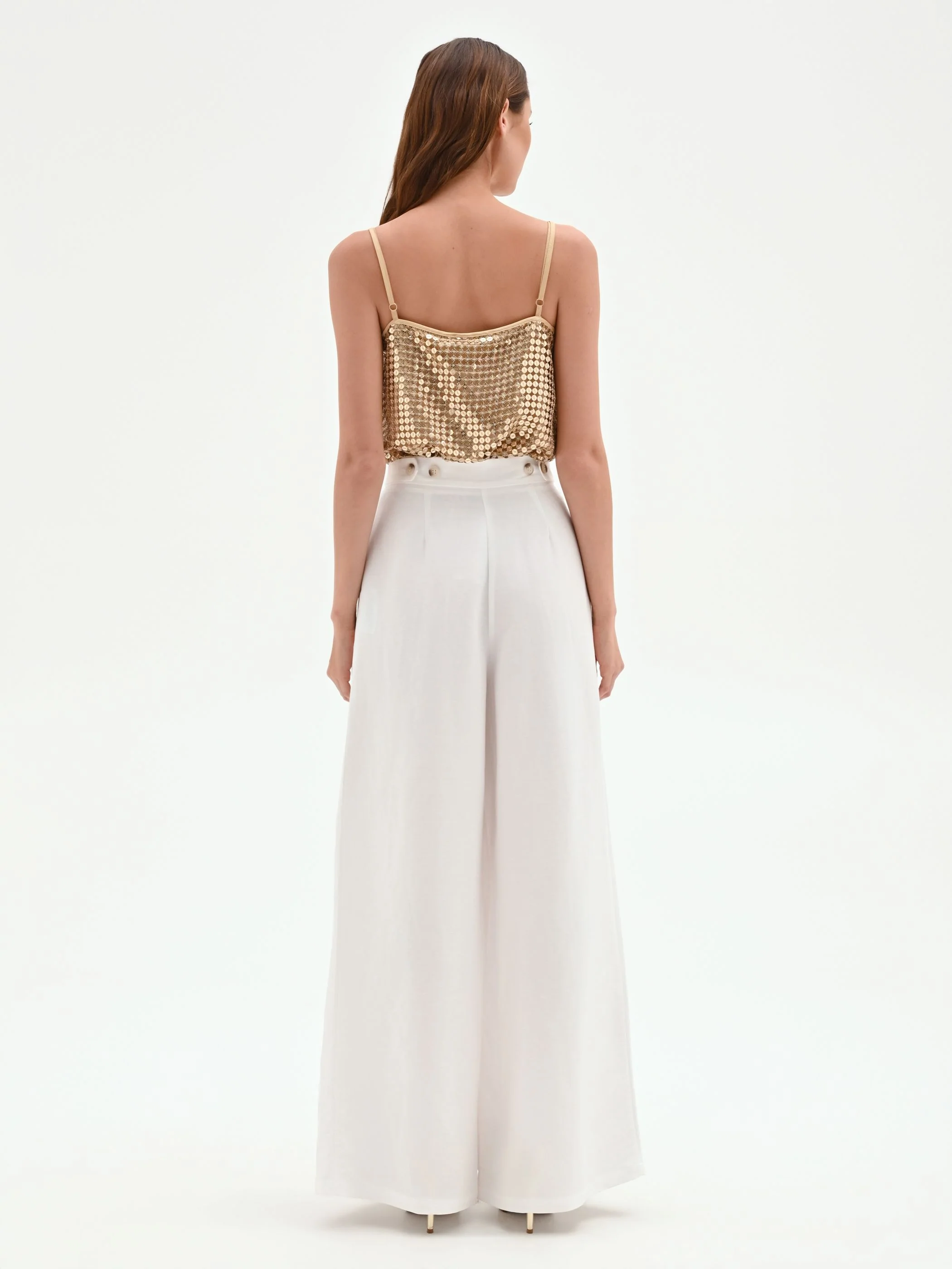 Pantalone a palazzo bianco in viscosa - Image 3