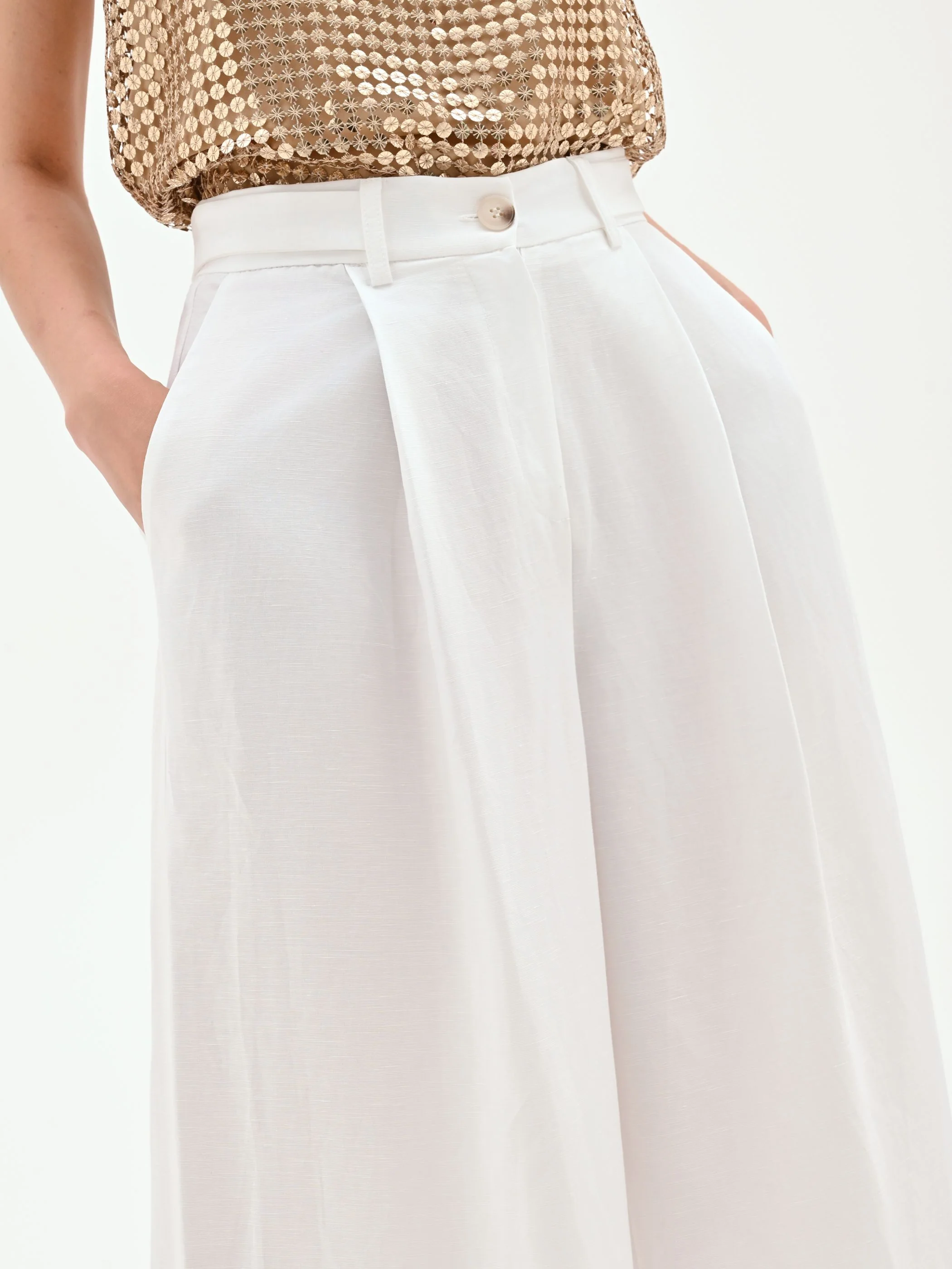Pantalone a palazzo bianco in viscosa - Image 5