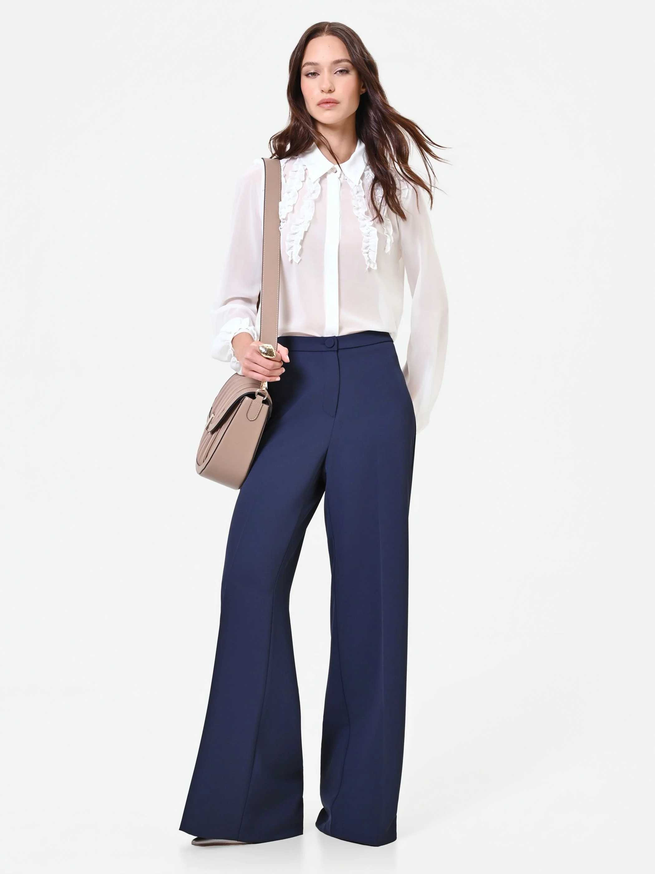 Pantalone a palazzo blu navy dalla linea fluida - Image 6