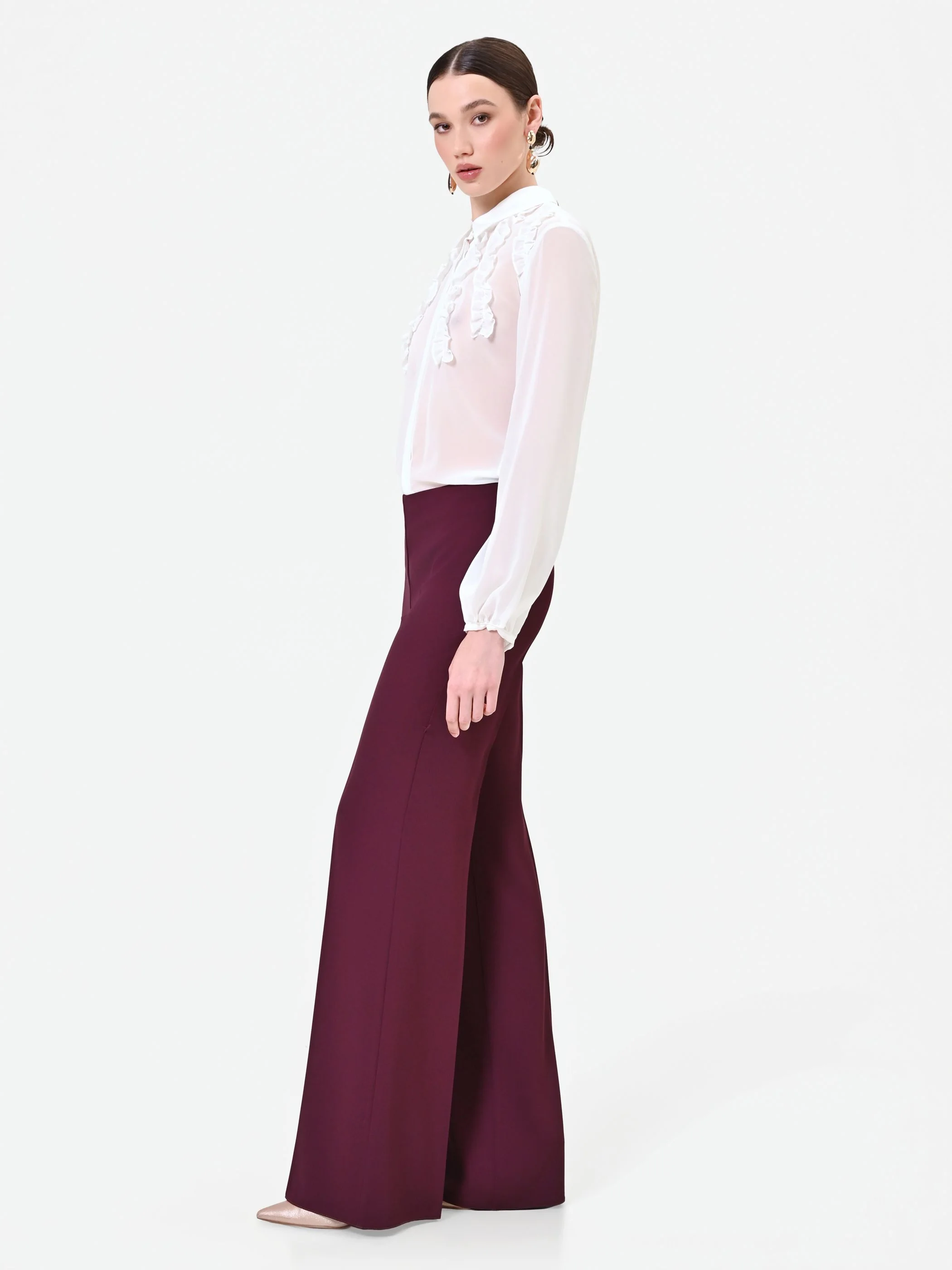 Pantalone a palazzo bordeaux - Image 4