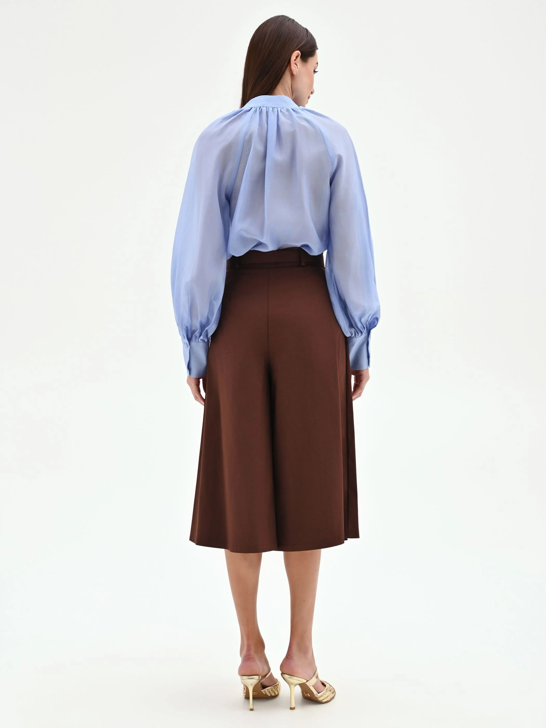Pantalone culotte cioccolato con cintura - Image 2