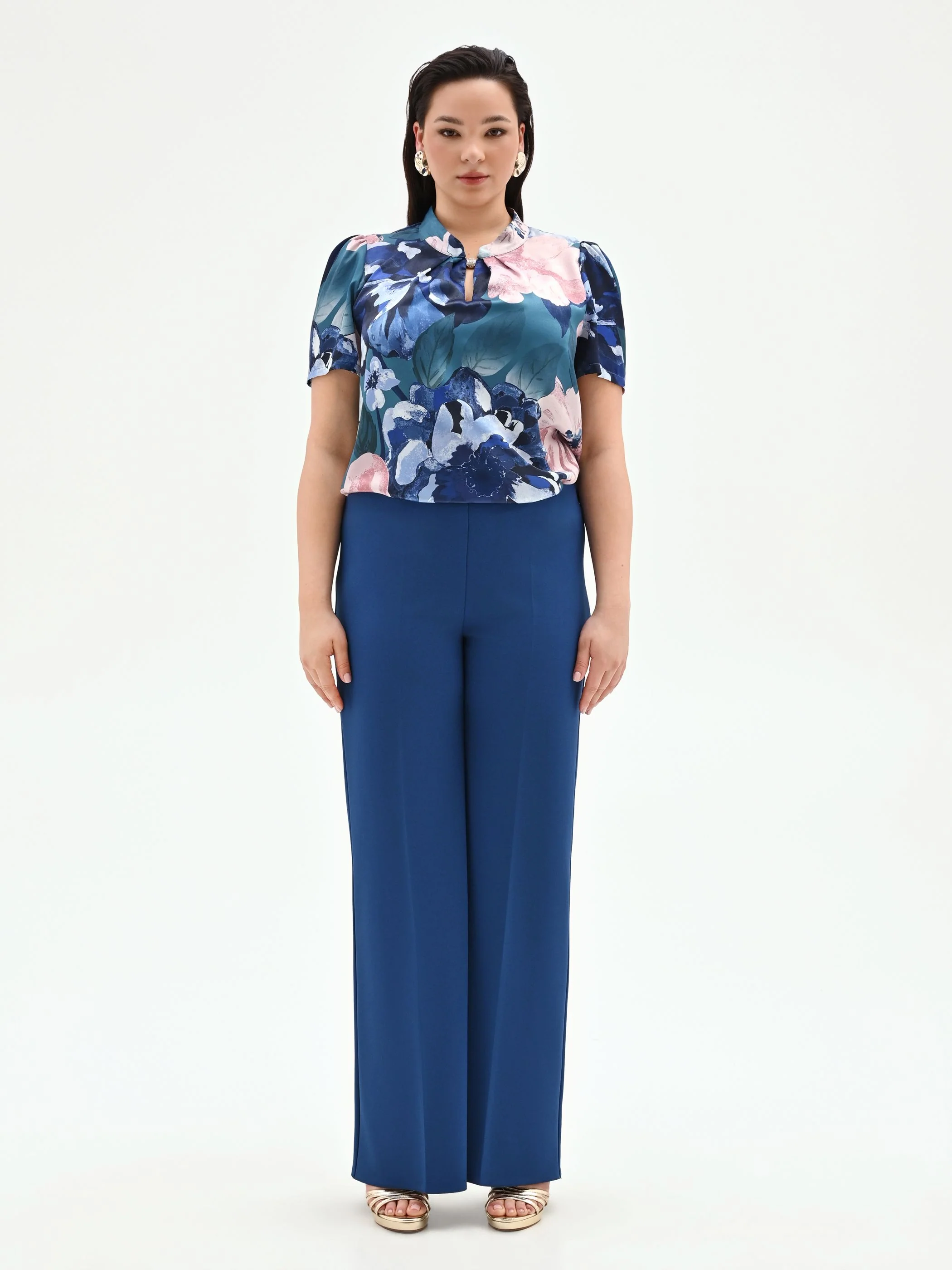 Pantalone Curvy a palazzo blu brillante in scuba mano crepe - Image 3