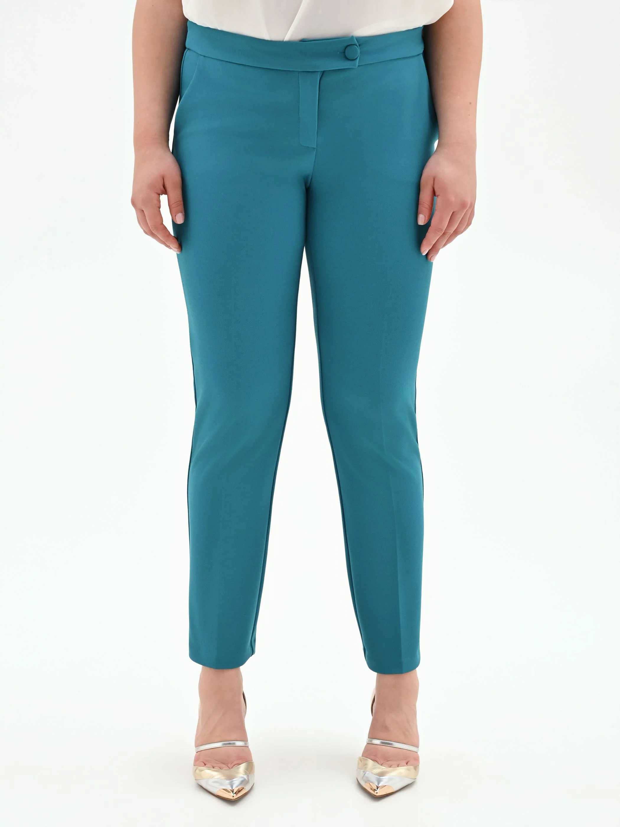 Pantalone Curvy blu ottanio con piega in scuba mano crepe - Image 2