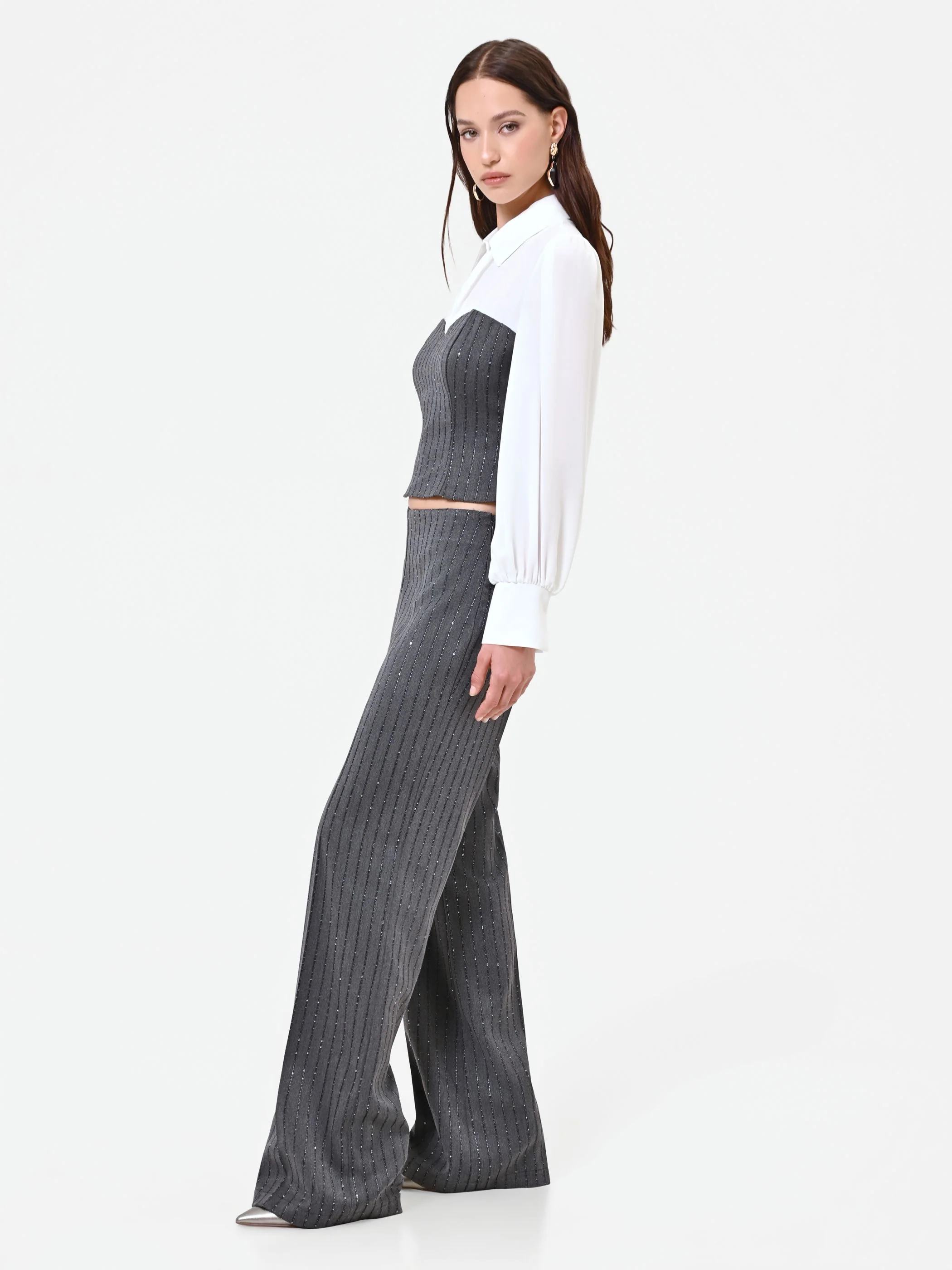 Pantalone gessato grigio con paillettes - Image 3