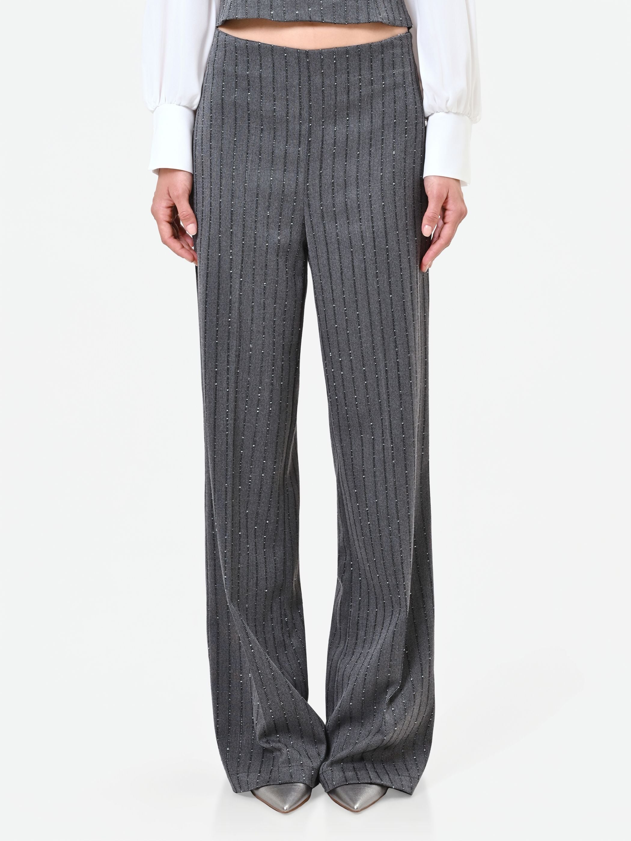Pantalone gessato grigio con paillettes - Image 4
