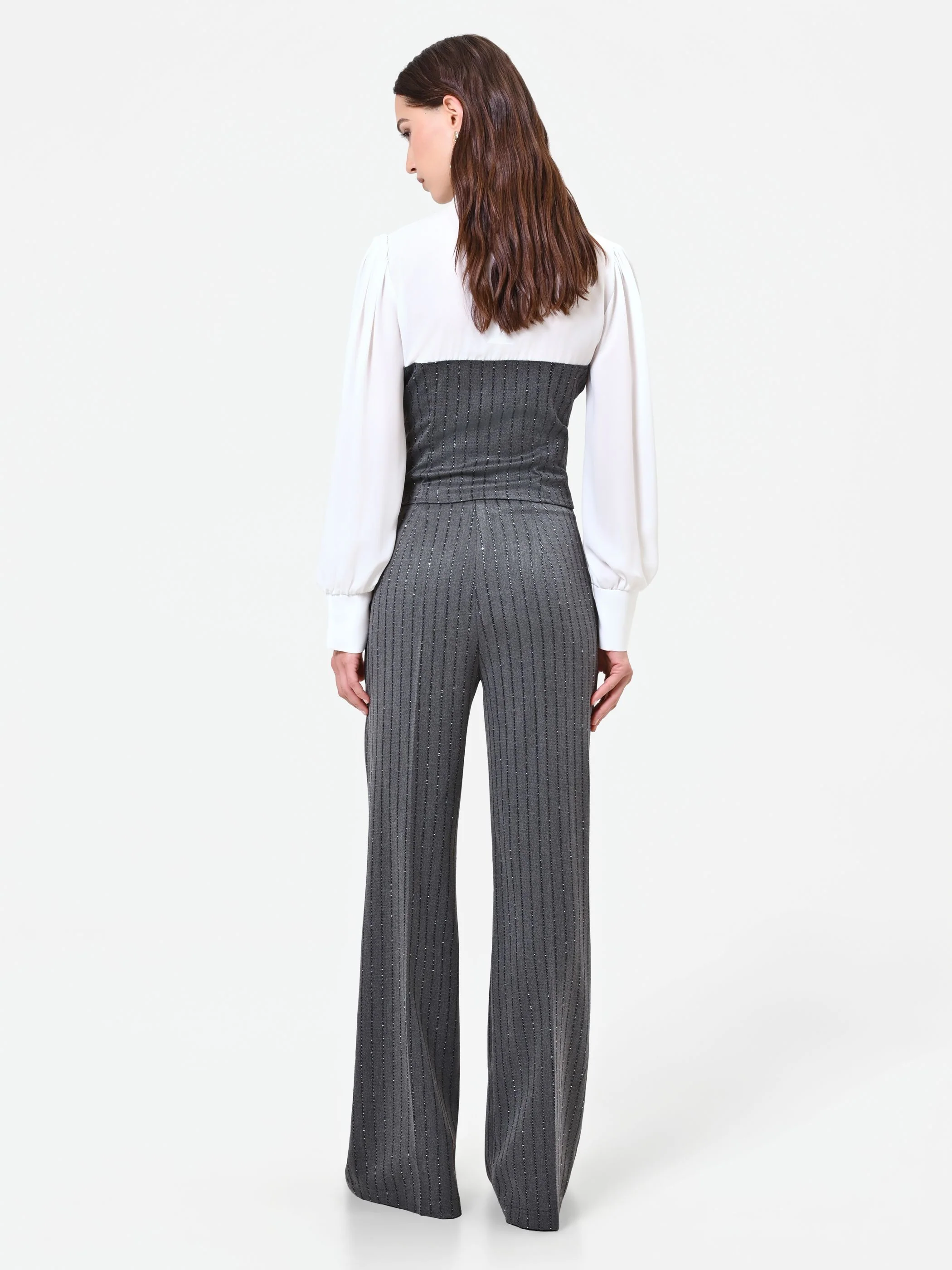 Pantalone gessato grigio con paillettes - Image 5