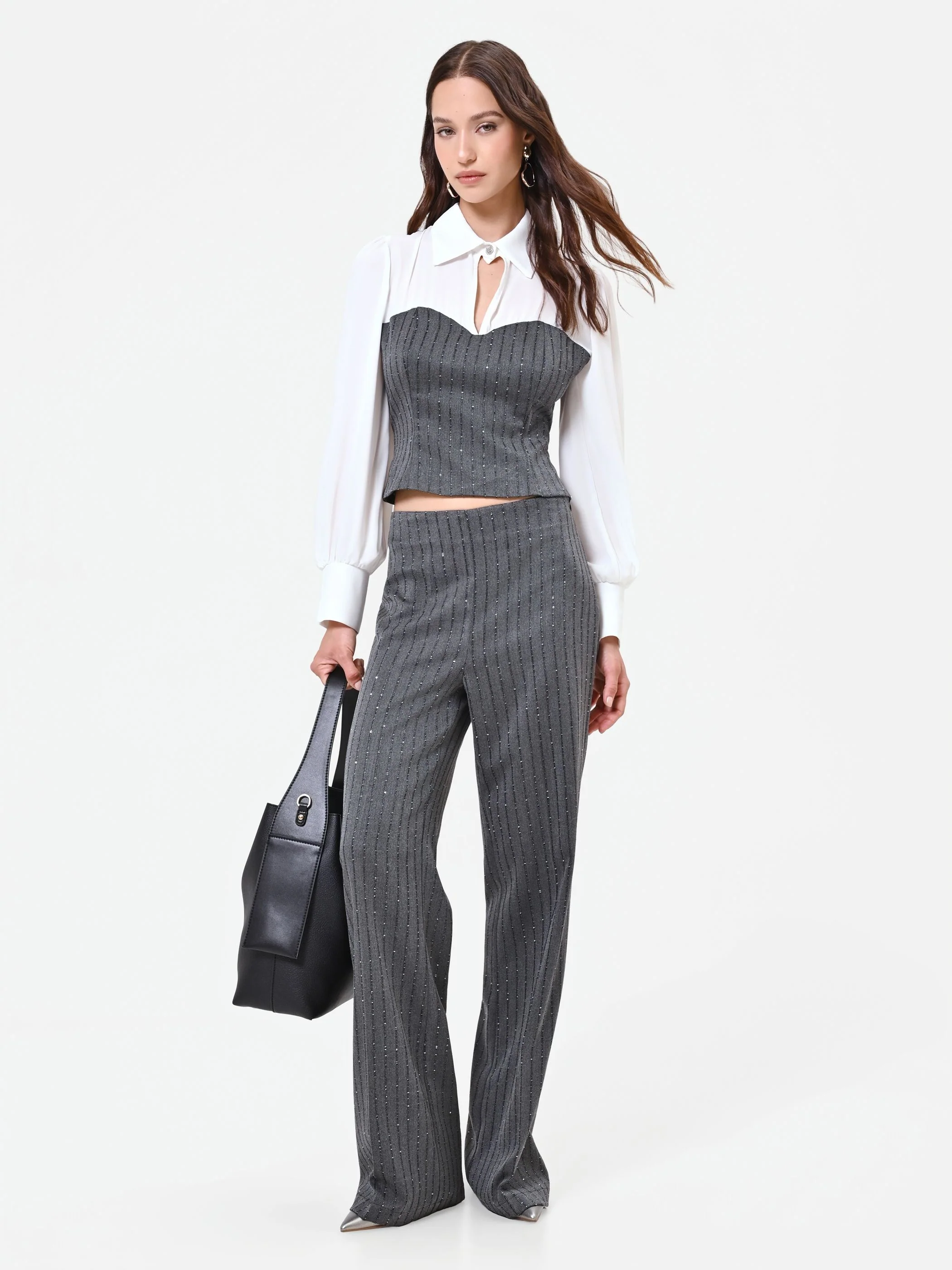 Pantalone gessato grigio con paillettes - Image 6
