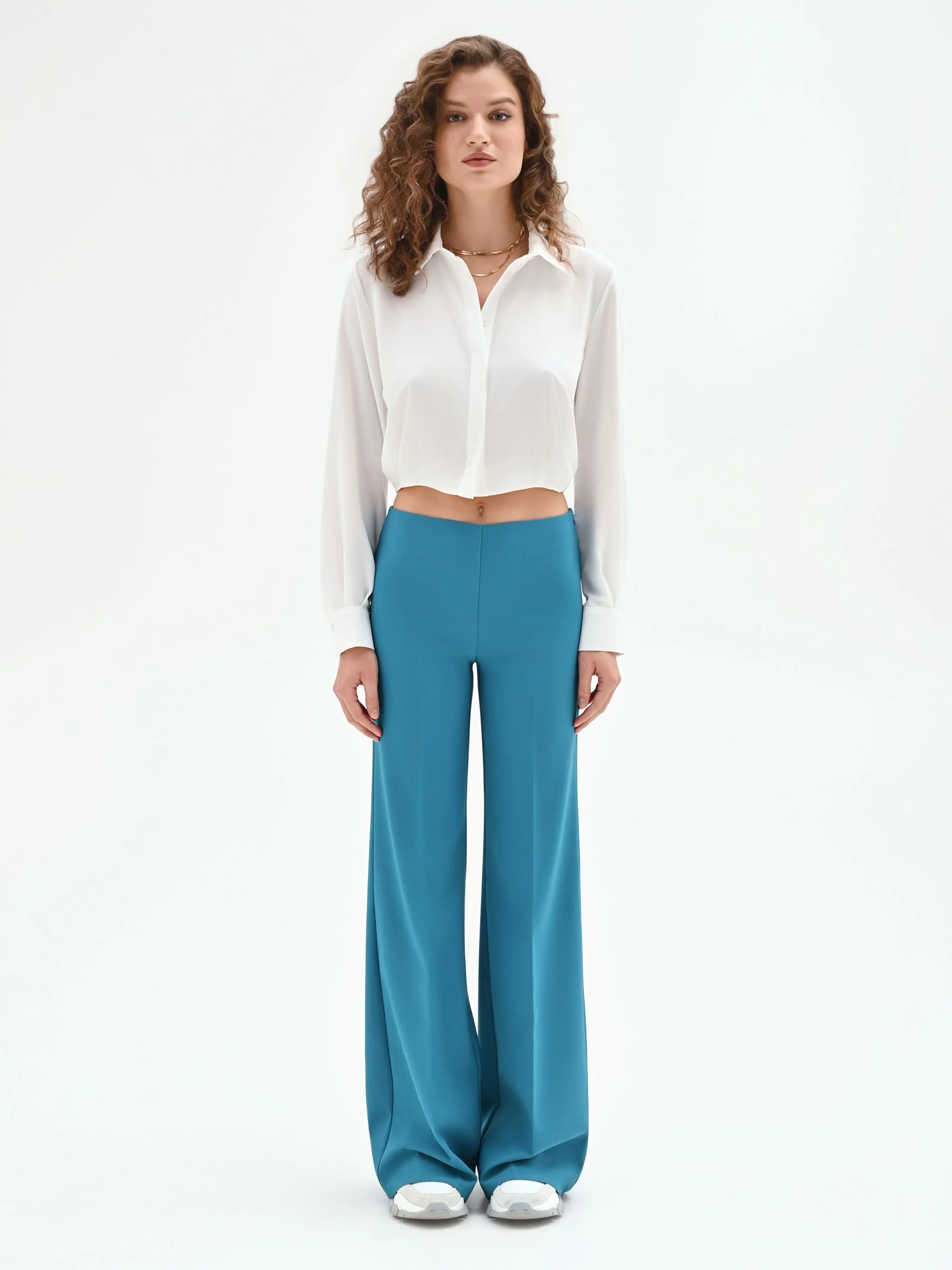 Pantalone palazzo blu ottanio