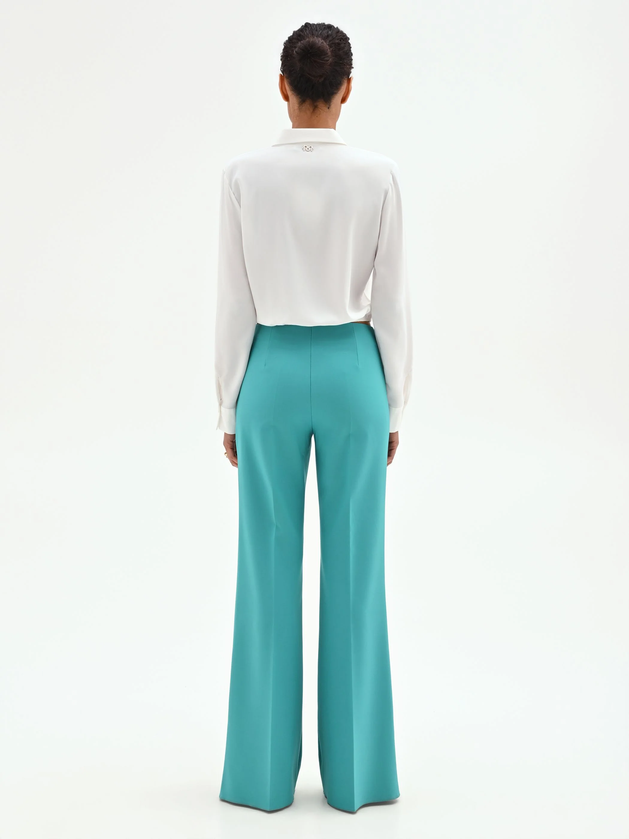 Pantalone palazzo turchese a vita alta