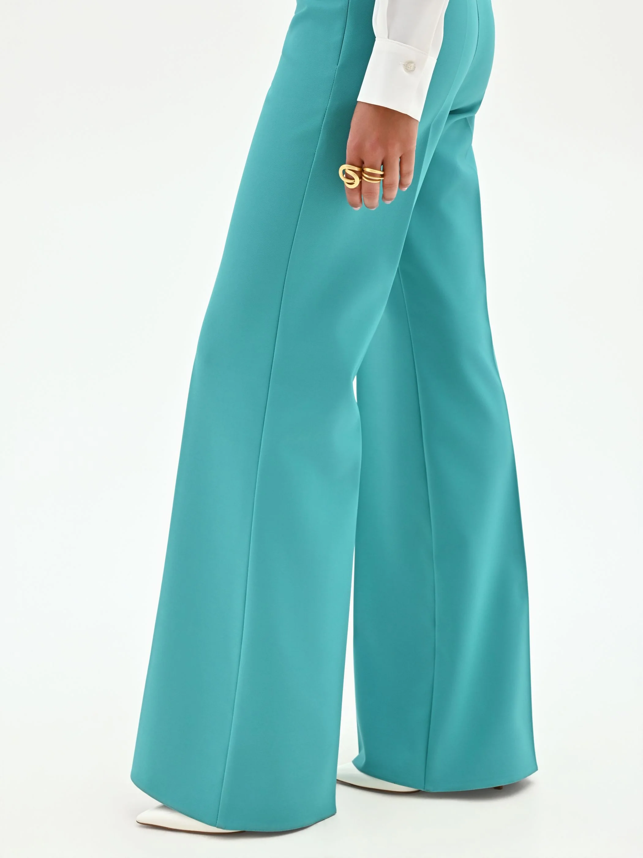 Pantalone palazzo turchese a vita alta - Image 4