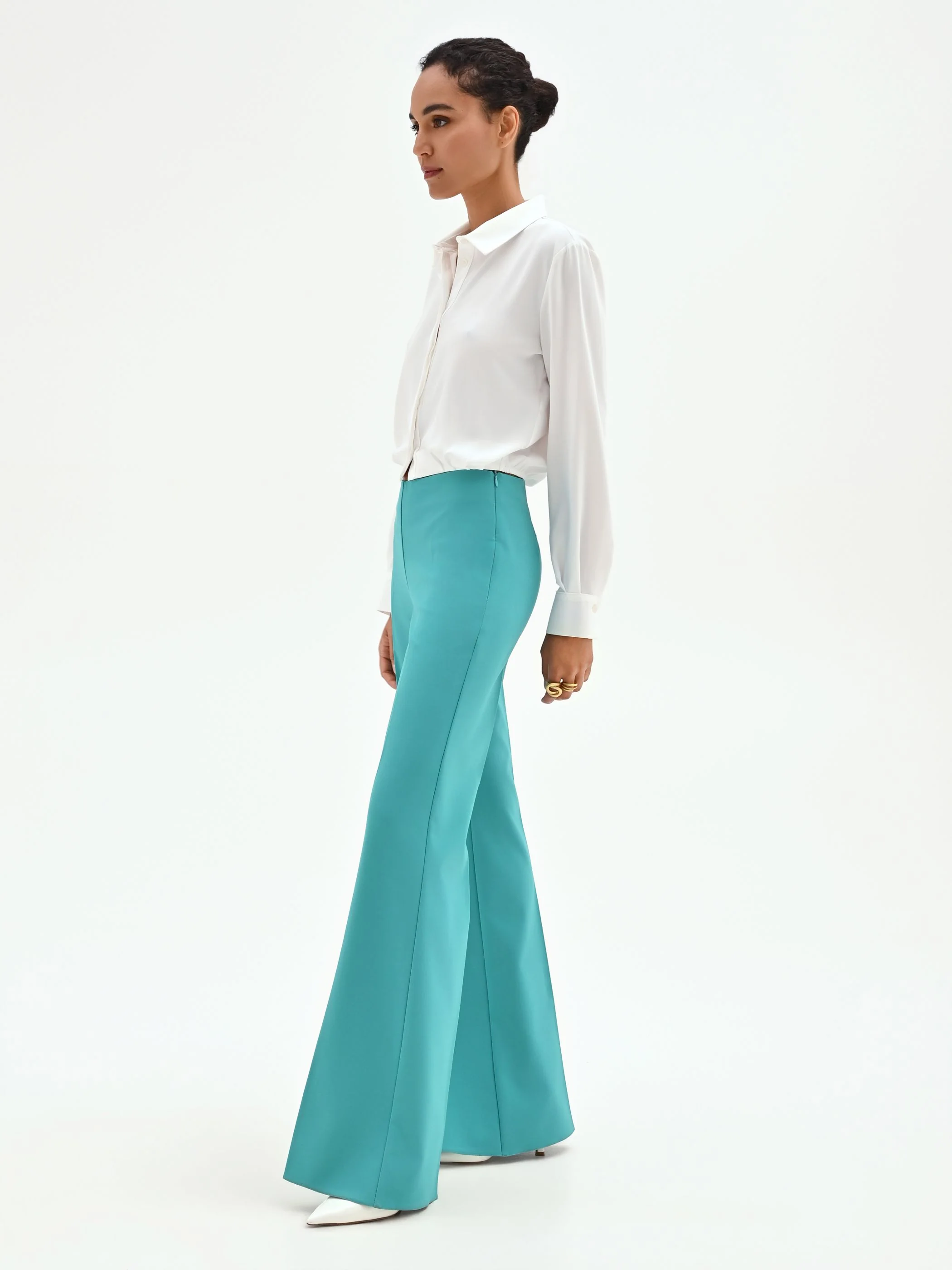 Pantalone palazzo turchese a vita alta - Image 5