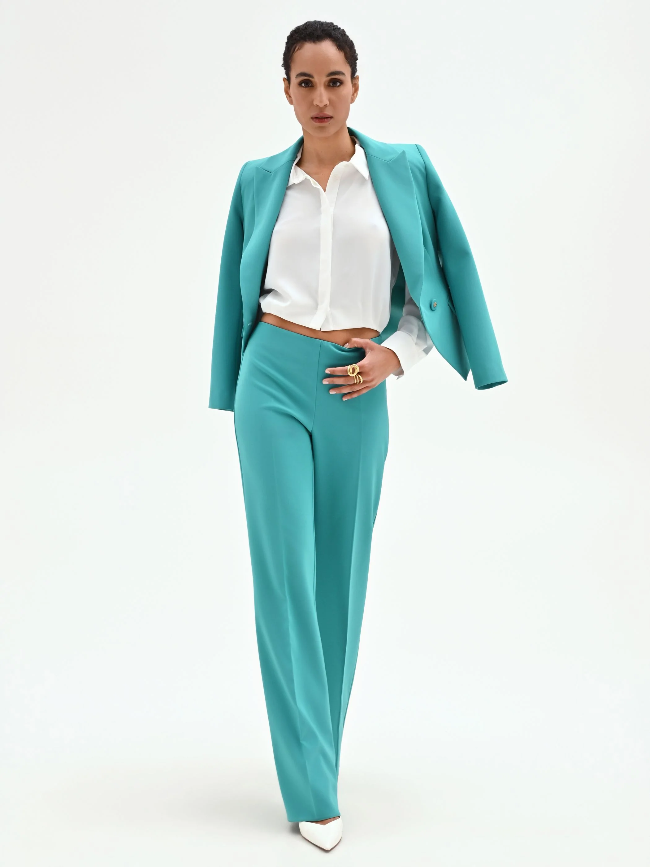 Pantalone palazzo turchese a vita alta - Image 6