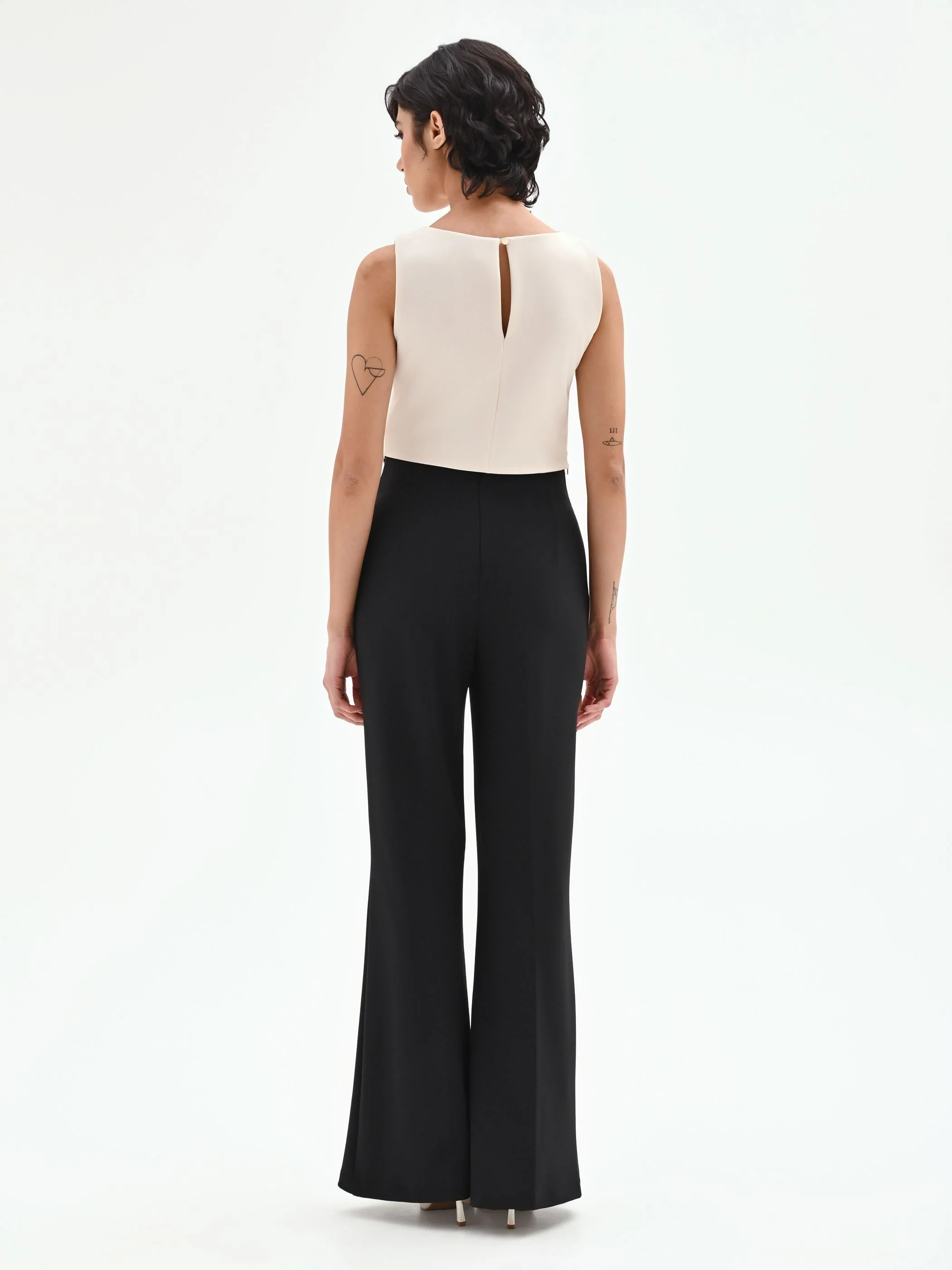 Pantalone Palazzo Vita Alta Nero con Bottoni - Image 2