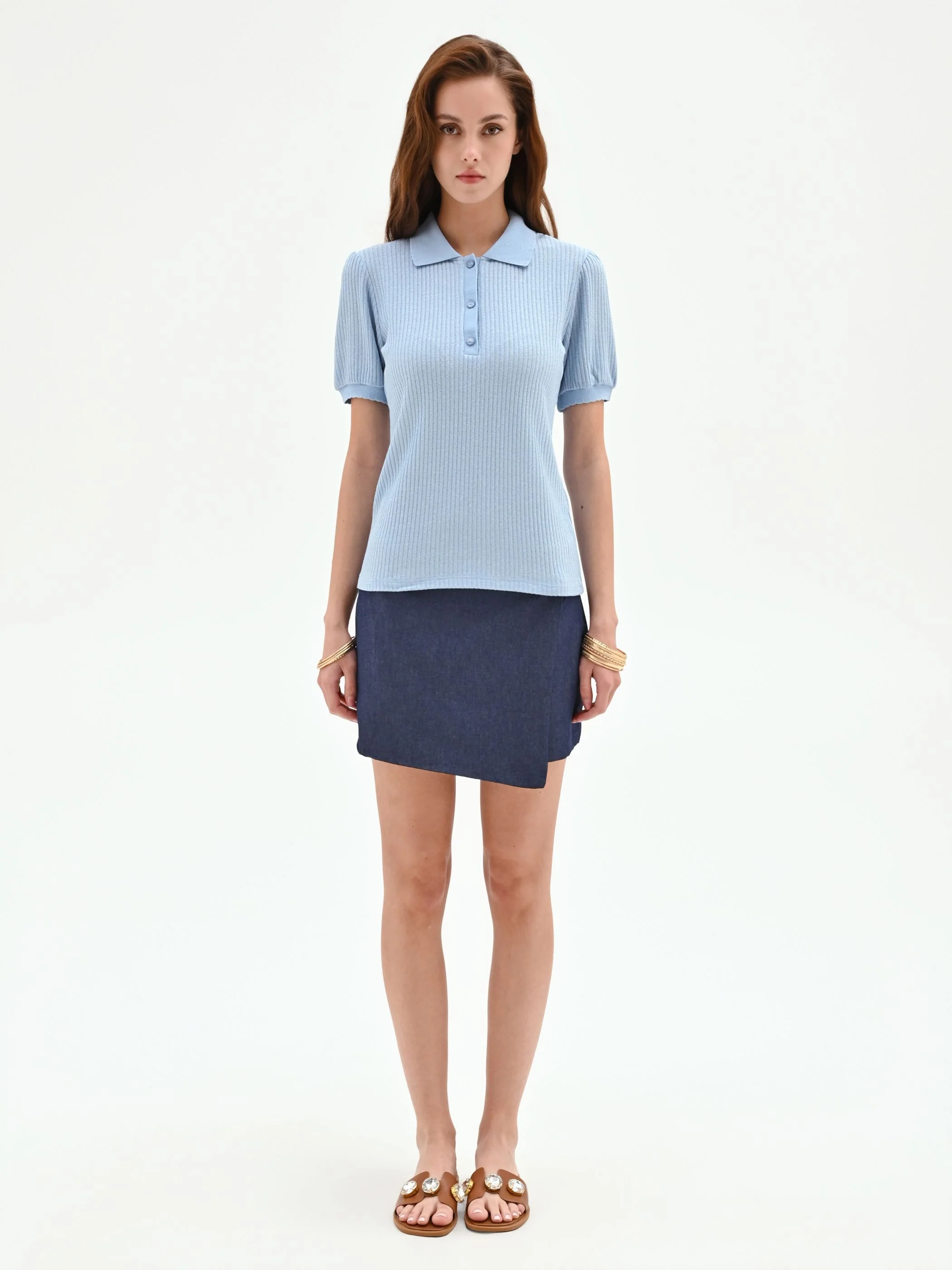 Polo azzurra in maglia a costine - Image 2