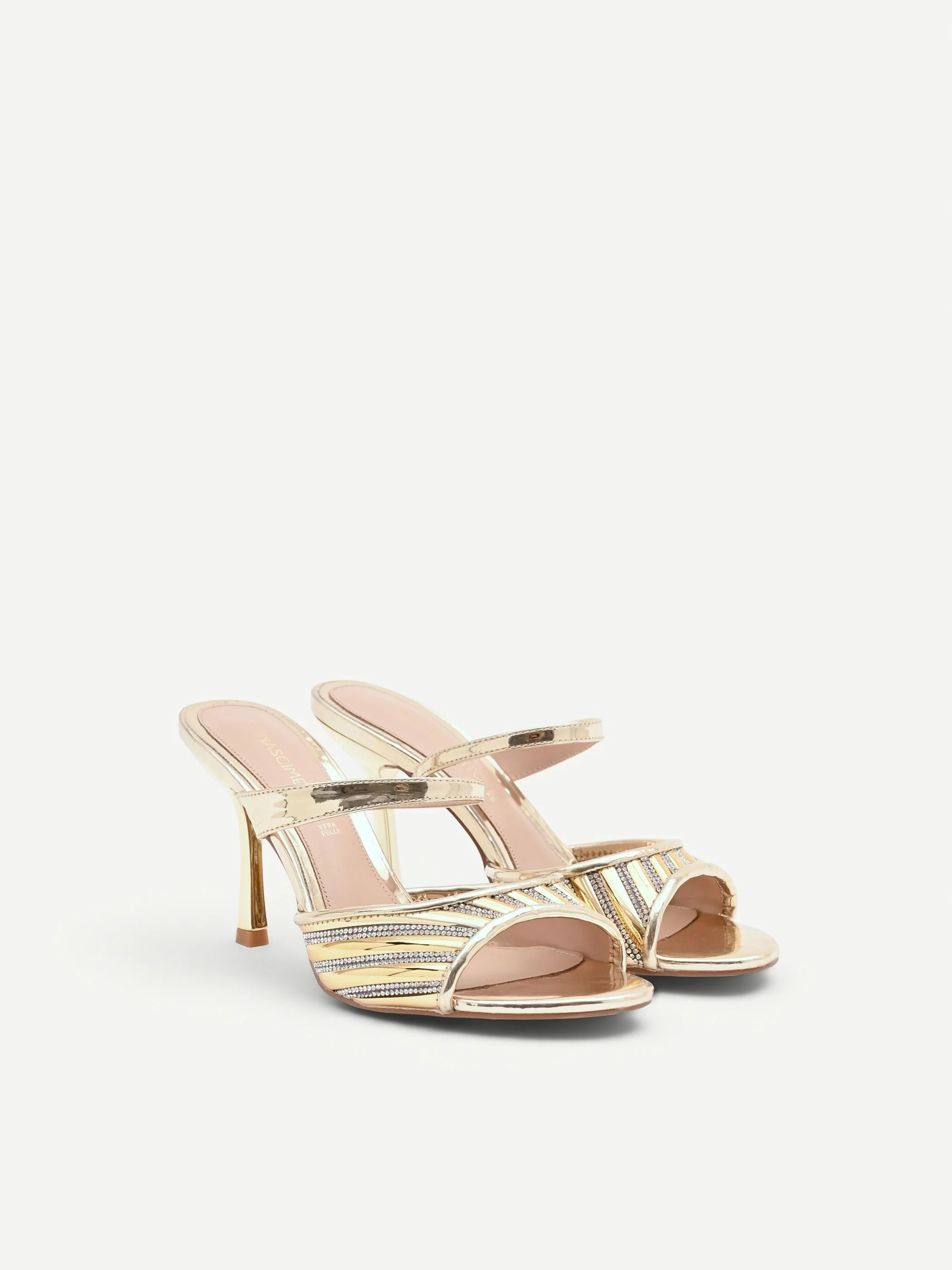 Sandalo sabot oro con fascia di strass