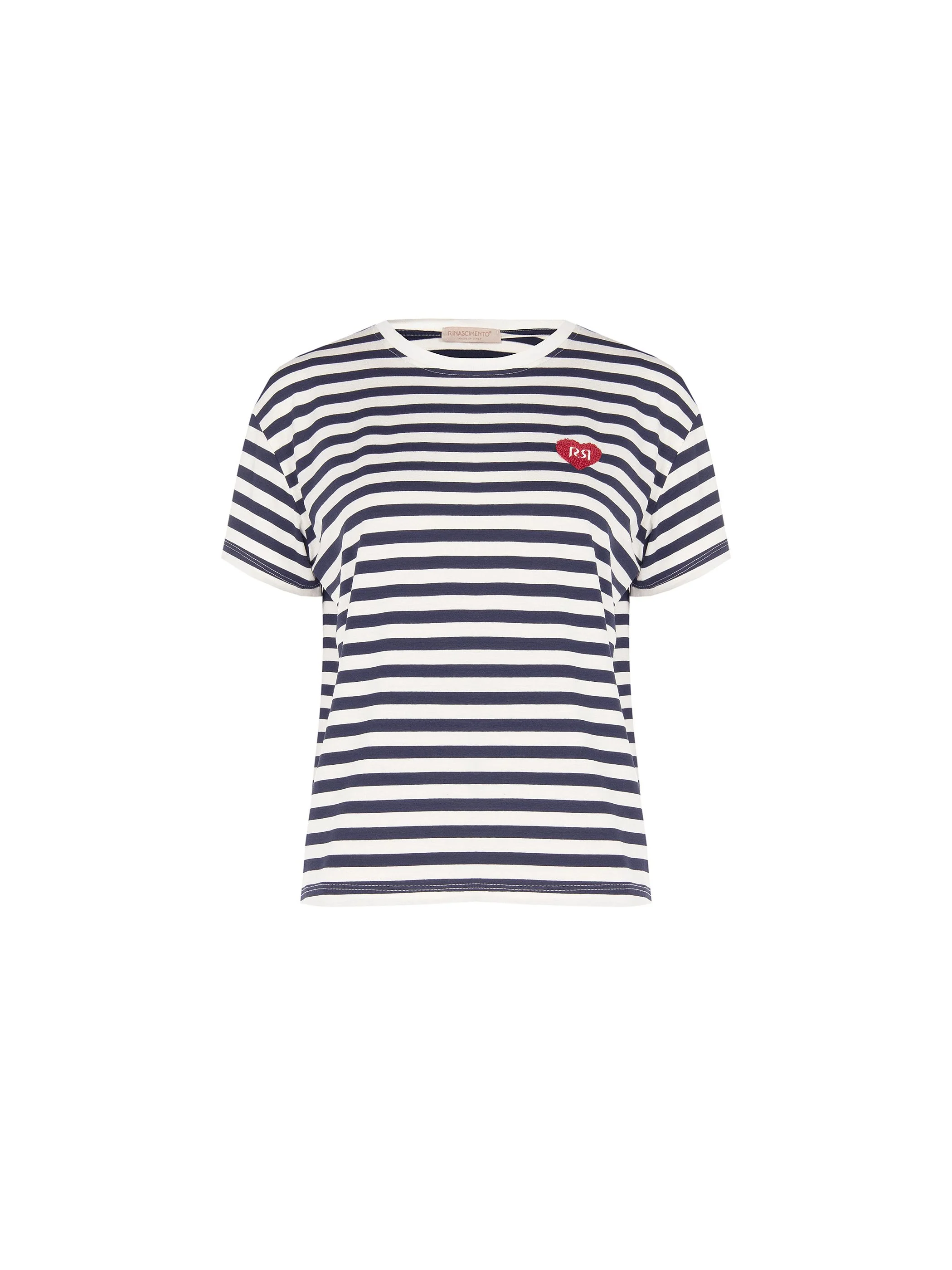 T-shirt blu a righe con patch cuore - Image 6