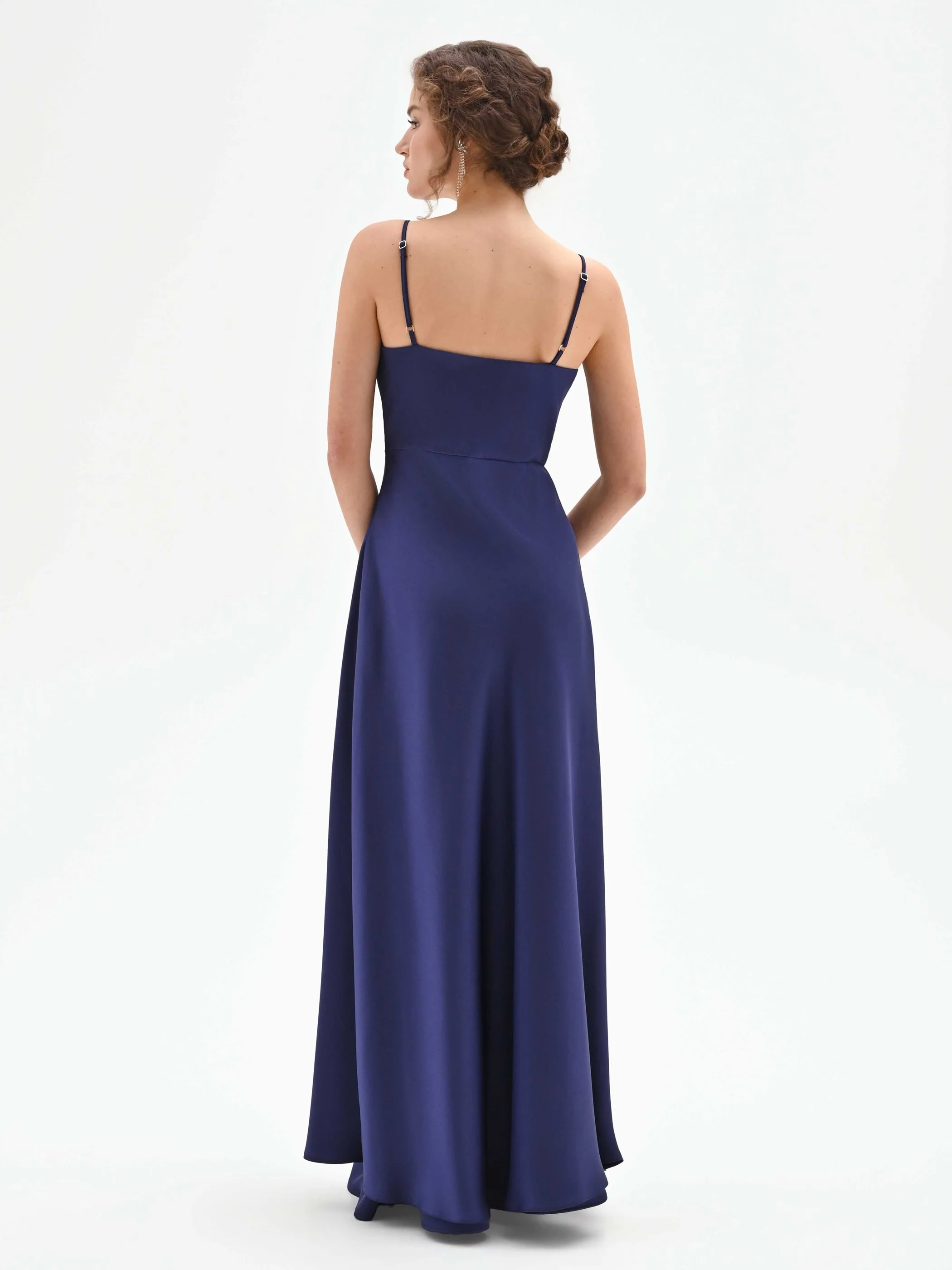 Top atelier lungo in raso blu indaco - Image 2