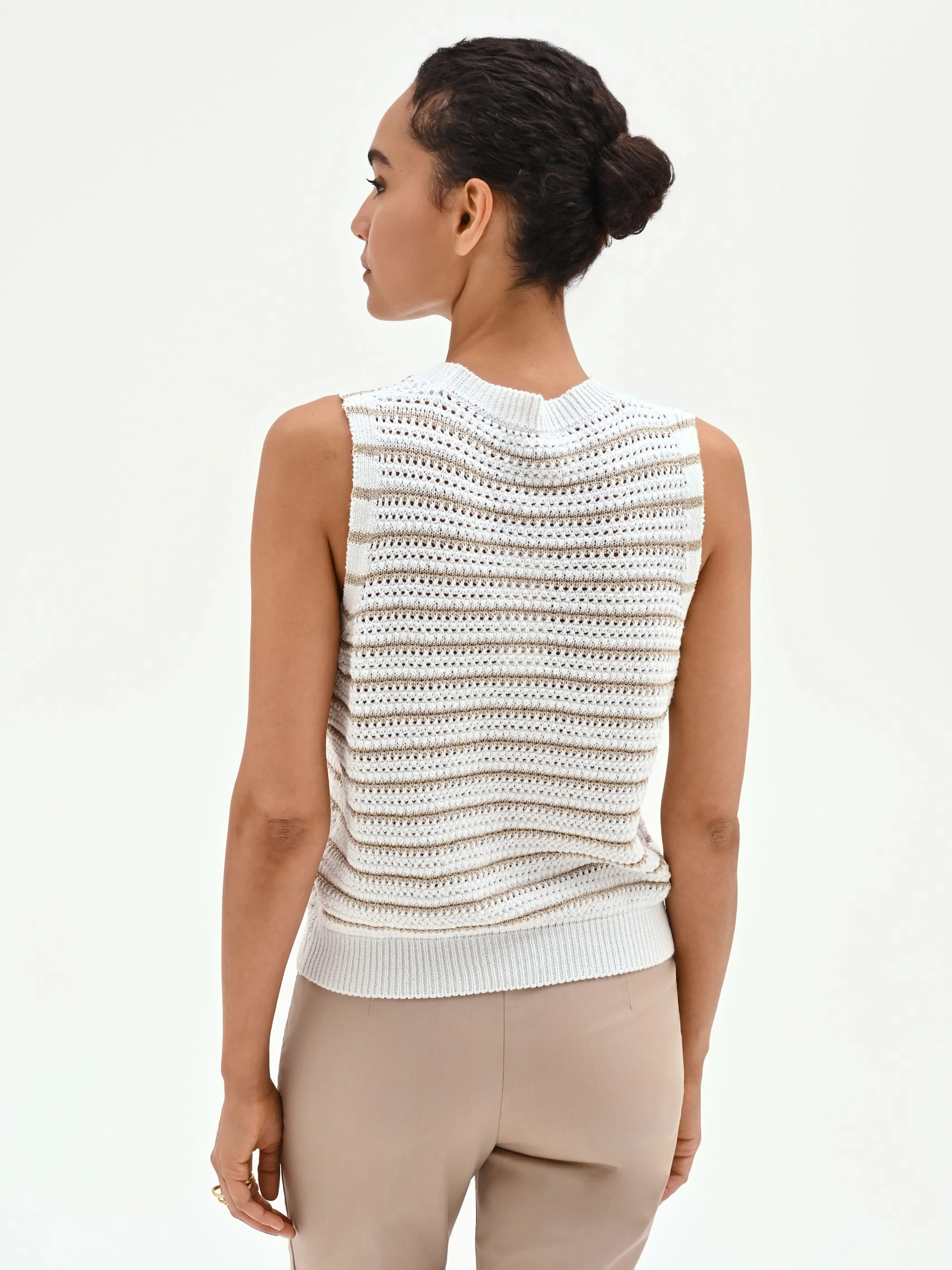Top bianco panna in maglia crochet a righe - Image 3