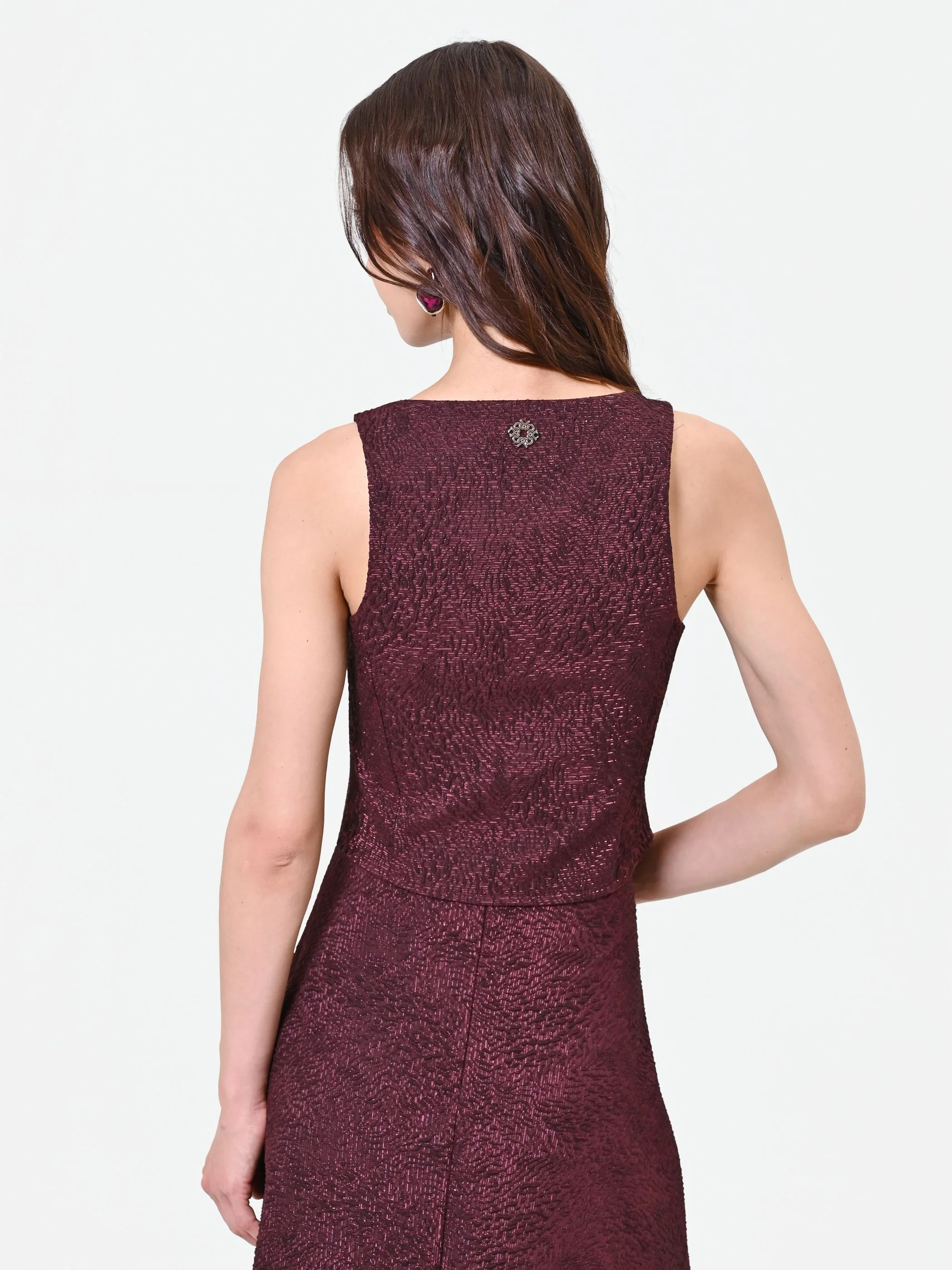 Top bordeaux in tessuto jacquard lamé - Image 2