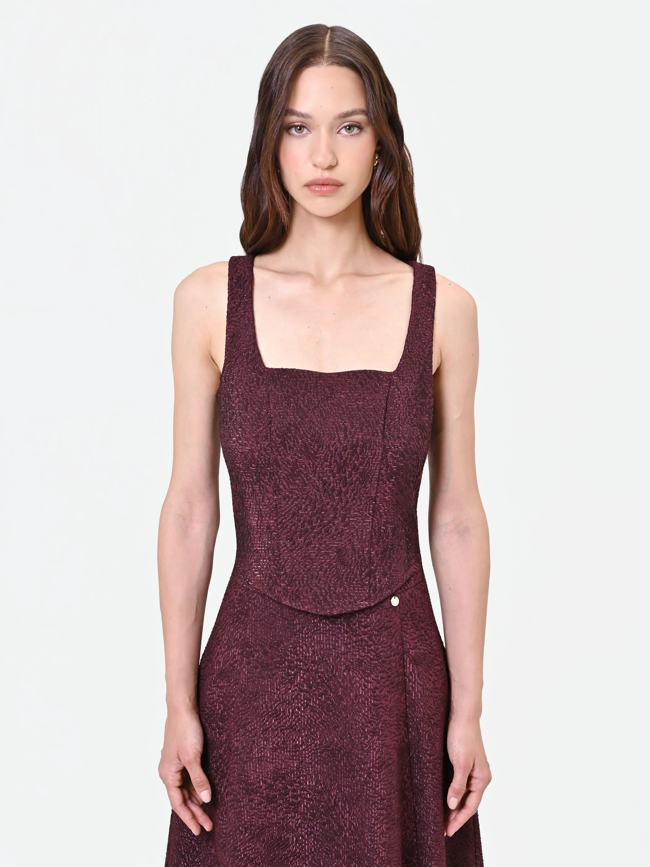 Top bordeaux in tessuto jacquard lamé - Image 3