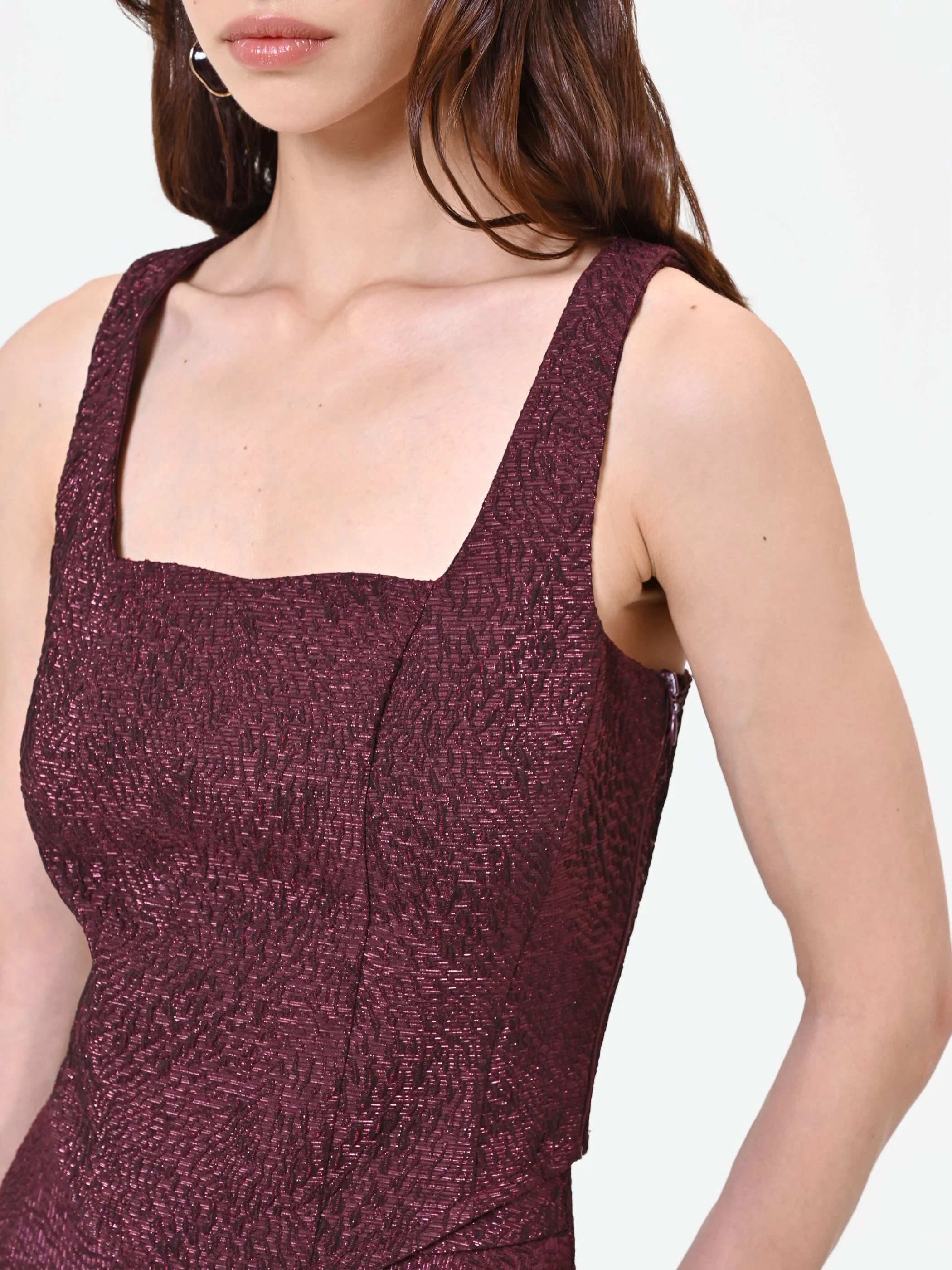 Top bordeaux in tessuto jacquard lamé - Image 4