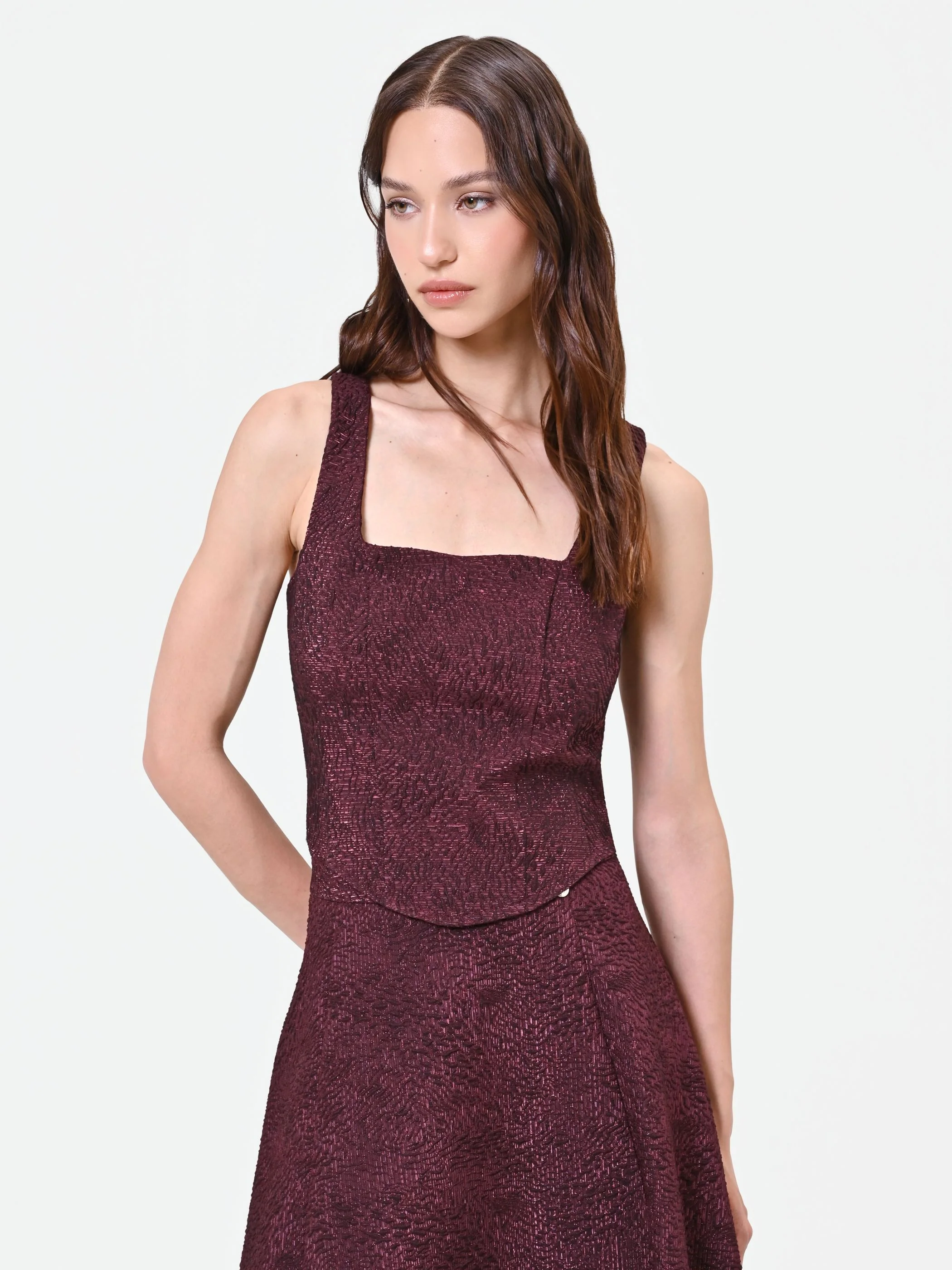 Top bordeaux in tessuto jacquard lamé - Image 5