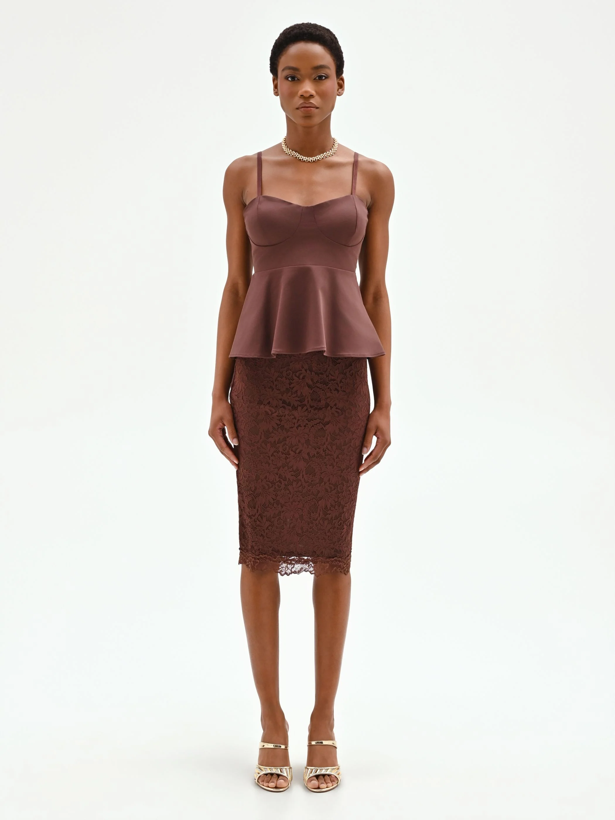 Top bustier in cotone color cioccolato con baschina