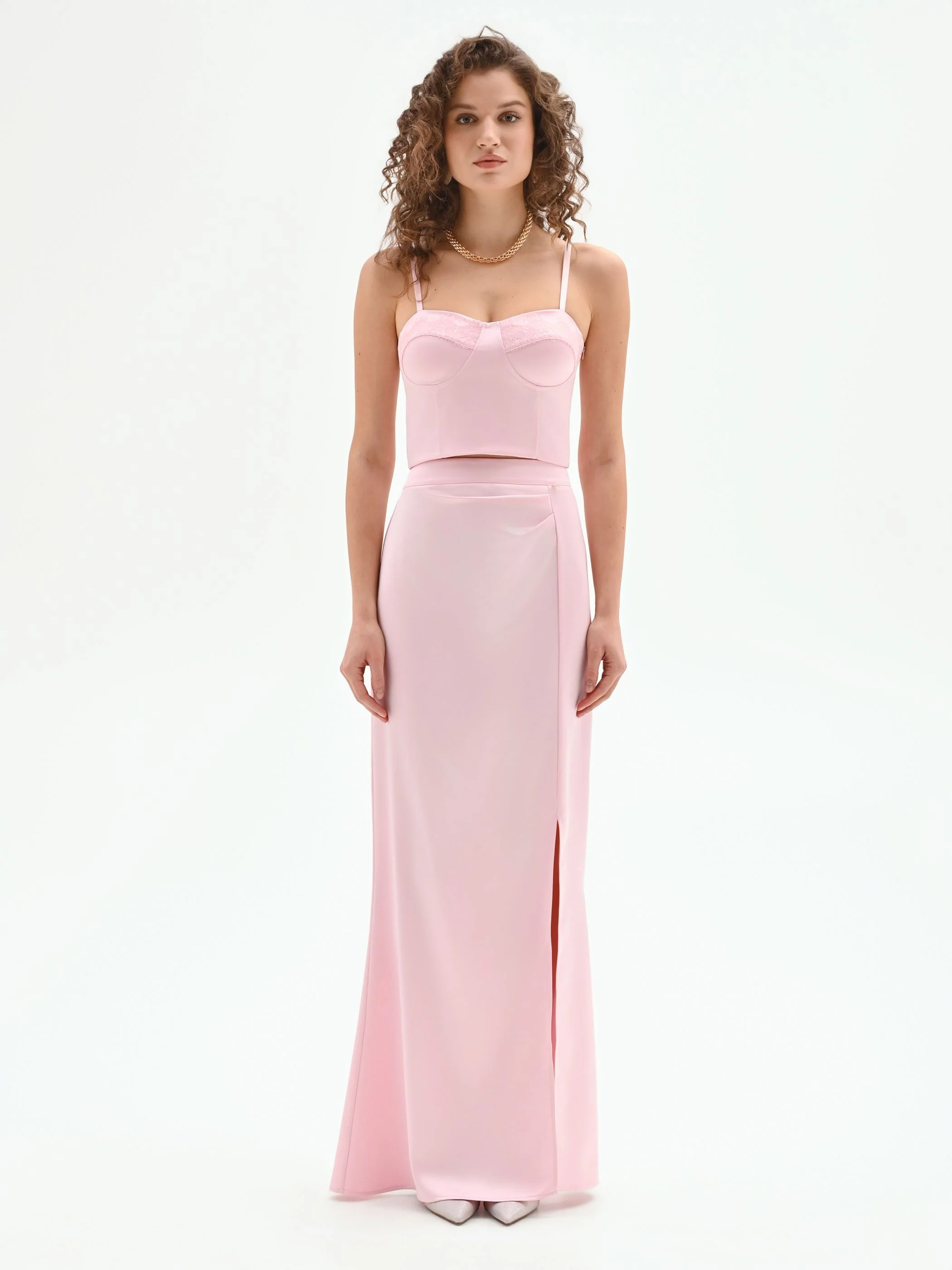 Top bustier rosa pastello con pizzo