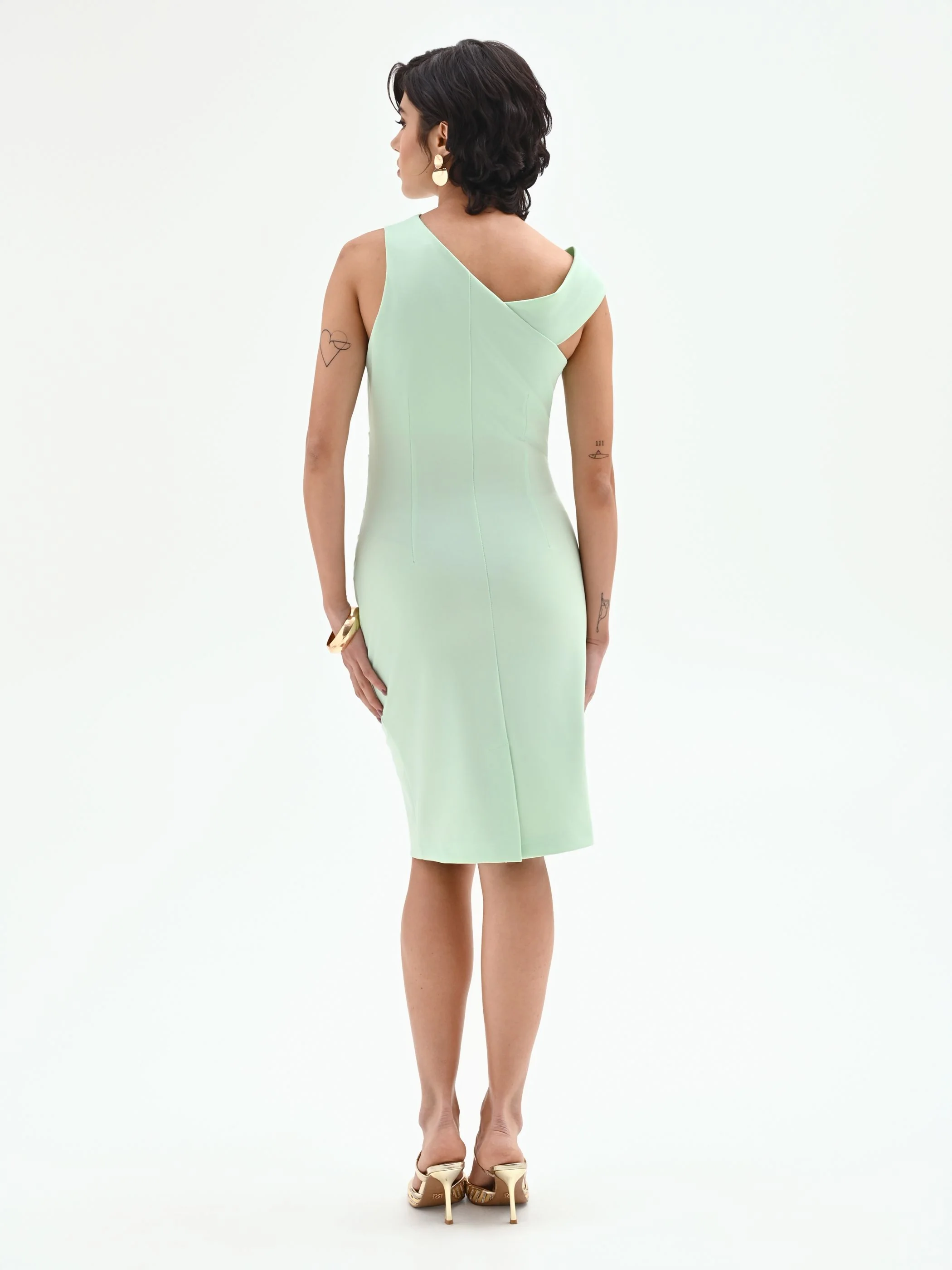 Tubino monospalla drappeggiato verde menta - Image 2